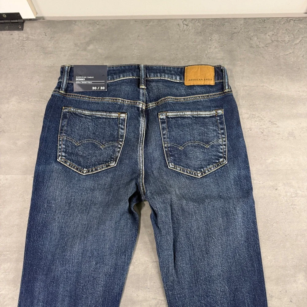 American Eagle Jeans Mens 30x30 Skinny Airflex+ Tencel Dark Vintage Whiskered